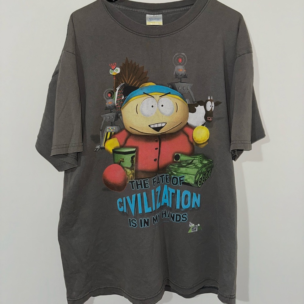 Vintage 1998 The Fate of Civilization South Park Cartman Video Game Promo Tee